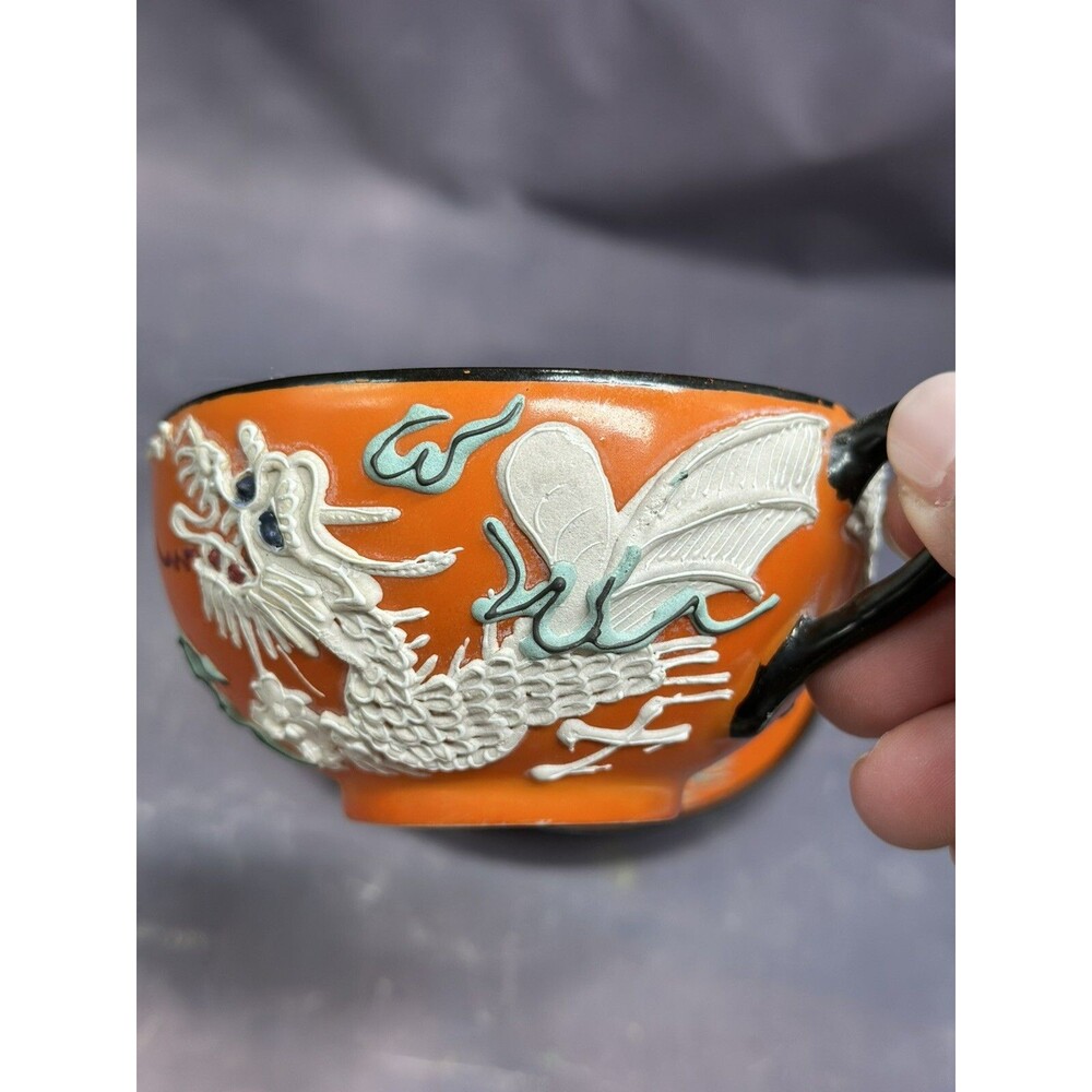Dragonware Blue Eyed Flying Dragon Orange Made In Japan Teacup & Saucer